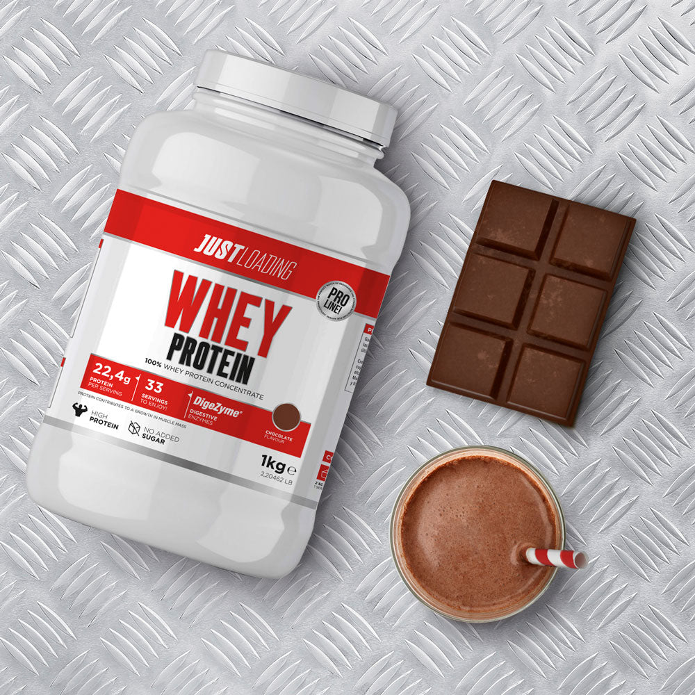 JUST LOADING PLASTIC JAR/1 KG CHOCOLATE WHEY PROTEIN