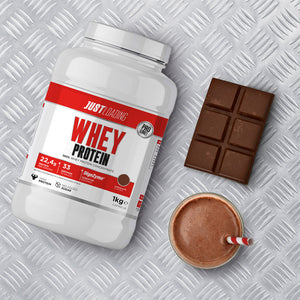 JUST LOADING PLASTIC JAR/1 KG CHOCOLATE WHEY PROTEIN
