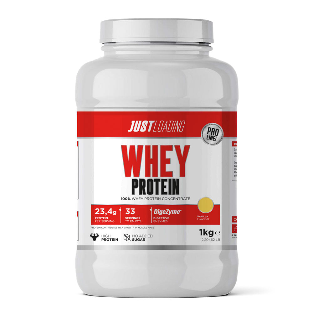 JUST LOADING PLASTIC JAR/1 KG VANILLA WHEY PROTEIN