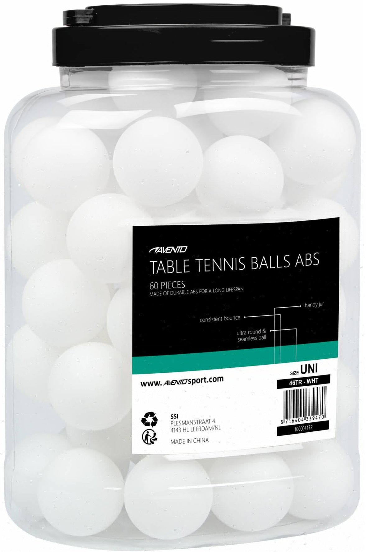 AVENTO TABLE TENNIS BALLS ABS IN JAR 60 PIECES