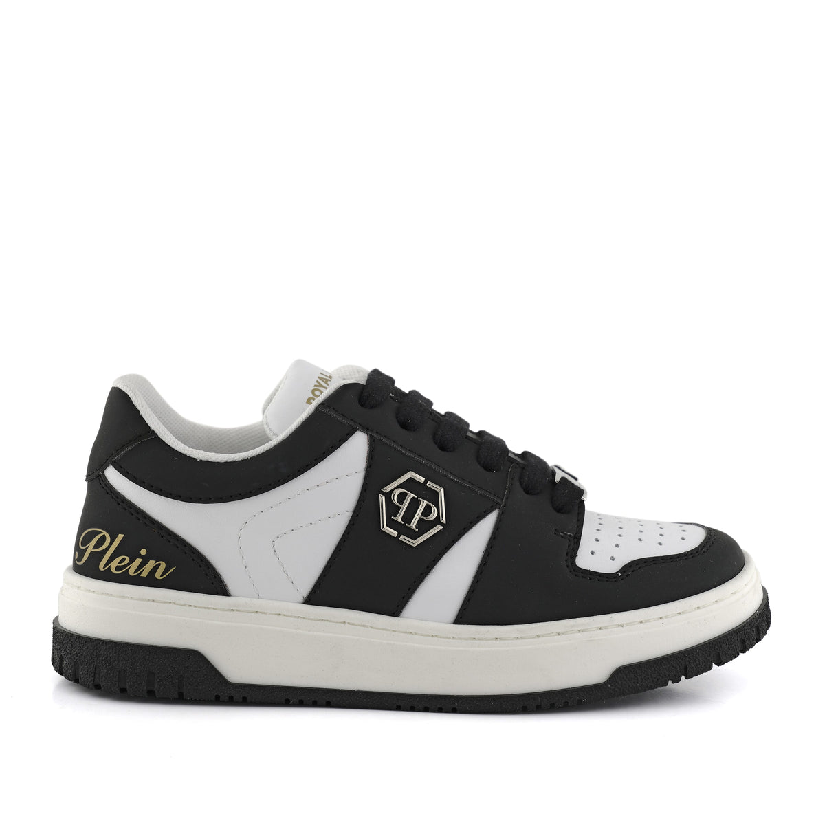 PHILIPP PLEIN LO-TOP SNEAKERS LEATHER WITH PP HEXAGON ON SIDE AND PRINTED PLEIN ON BACK SIDE