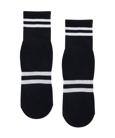 Crew Non Slip Grip Socks - Ribbed Sporty Stripe Black