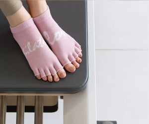 Toeless Non Slip Grip Socks - Love Pilates Dusty PinkÂ 
