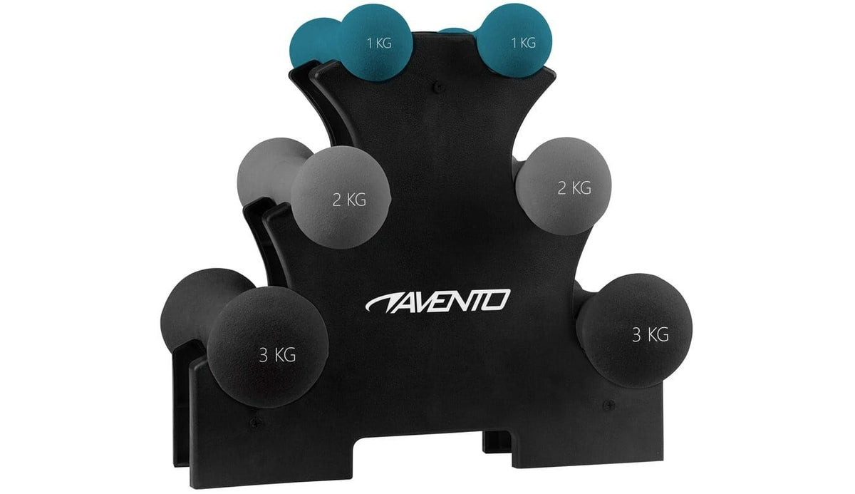 AVENTO 3 PAIRS HAND WEIGHTS + RACK BONE