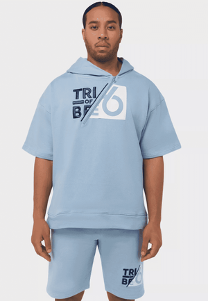 TRIBE OF 6 AZIZ ORGANIC COTTON SHORT SLEEVE 1/4 ZIP HOODIE WITH EMBROIDERY & RUBBER PRINT